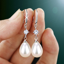 Japanese and Korean pearl earrings female medium length 2021 all new sterling silver earrings national temperament thin