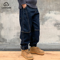 Childrens boys jeans spring and autumn pants autumn wear 2021 new middle and big children autumn plus velvet trousers tide