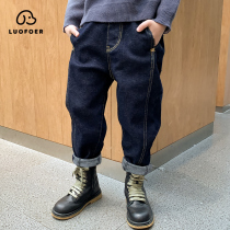 Boys pants spring and autumn models 2021 new childrens autumn jeans in big children autumn handsome plus velvet tide