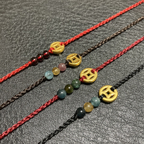 Full gold coin anklet female Evil Fortune Fortune transfer this year thin red rope bracelet woven couple Garnet Tourmaline