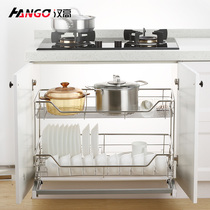 Cabinet kitchen cupboard Built-in shelf pull basket Stainless steel dishes pull basket drawer open door bowl rack shelf bowl basket