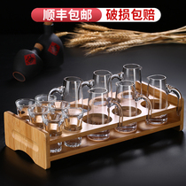 White wine cup set Household small mouthful cup Creative wine set Crystal glass wine separator Wine jug Wine cup Bamboo and wood frame