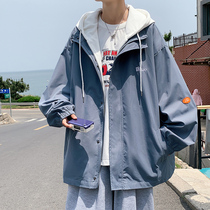 Coat men fake two pieces spring and autumn size tide brand loose hood jacket Hong Kong style trend casual versatile dress