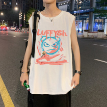Summer thin vest mens new fashion brand large size sleeveless t-shirt cartoon graffiti outside wearing hip-hop shoulder top clothes