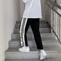 2021 spring summer pants mens harbor wind breasted straight sports pants Korean version of the trend loose Joker wide legs casual trousers