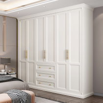 American solid wood wardrobe light luxury modern simple white gray whole wardrobe storage door bedroom furniture customization