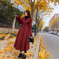 Airport coat women 2021 new autumn and winter small cashmere double-sided long red woolen coat