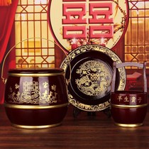 Wedding bride dowry Red extra-large solid wood toilet three-piece set decoration for housewarming supplies wedding children and grandchildren bucket