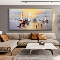 Pure hand-painted oil painting sailing boat scenery abstract sailing light luxury living room sofa decorative painting hotel restaurant northern Europe