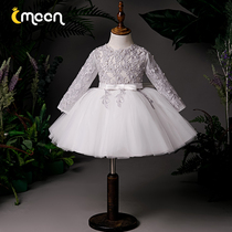 Baby girl one year old birthday dress wedding white flower girl princess dress girl puffy gauze Noble spring and autumn