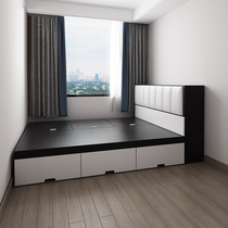 Solid wood Nordic 1 5m modern simple double bed Bedroom 1 8m high box bed sheets People 1 2 storage beds Small apartment type