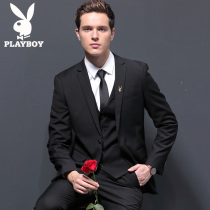 Playboy suit Mens suit Casual Korean version formal business groom wedding dress Mens large size suit