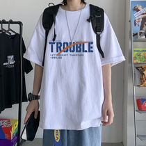 Short sleeve male boomer summer loose ins 100 lap 2021 new clothes trendy pure cotton American half sleeve compassionate t-shirt