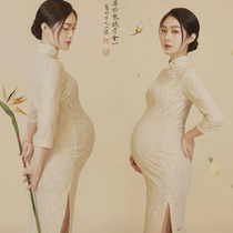 Photo studio new improved cheongsam pregnancy photo theme photo photography retro meticulous painting pregnant mother photo costume