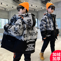 Childrens clothing boy coat cashmere autumn and winter 2021 new winter clothing plus velvet padded medium child Korean version of foreign gas