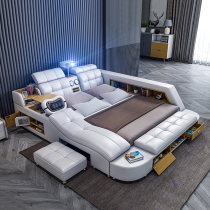 Tatami bed master bedroom simple modern 1 meter 8 Real Yellow cowhide double multifunctional storage intelligent massage wedding bed