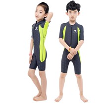 Sunscreen childrens professional one-piece swimsuit Boy female training quick-drying shark skin short sleeve CUHK Childrens student swimming suit