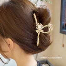 Temperament sunflower hairclip female summer back head elegant grab clip shark clip large metal clip headgear