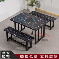 Marble hot pot table and chair combination Induction cooker All-in-one restaurant smoke-free self-service barbecue shop table skewer incense table Commercial