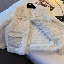 White long-sleeved jacket womens autumn and winter 2022 new design sense niche soft waxy fleece quilted loose round neck top