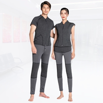 Removable moxa waistcoat set cold-proof close-fitting moxa leaf trousers two-piece black technology moxa warm bottoming coat