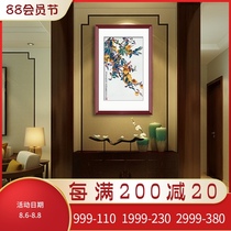 Golden Wu needle 4 silk Su embroidery finished hanging painting Pure handmade embroidery painting Chinese living room entrance decoration painting Everything is wishful