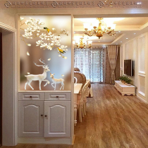European art glass custom screen partition decorative porch background wall double-sided frosted transparent Magnolia deer