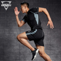 Running sports suit mens summer short sleeve equipment gym sweat-absorbing quick-dry loose morning running Ice Silk fitness clothes