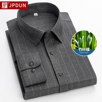  Mens long-sleeved striped shirt spring and autumn slim-fitting tooling top 2021 new business casual simple shirt men