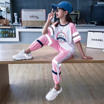 8 Girls Sports Suit Summer Clothing 10 CUHK Girl girl Fashion Ocean Gas 9 Spring Summer pure cotton trousers Two sets 12
