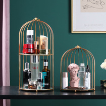 Retro wrought iron bird cage rack dressing table small ornaments Nordic light luxury cosmetics storage soft decorations romantic