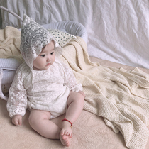 Baby one-piece Jersey female baby Summer lace spring and autumn climbing suit set newborn ha clothes 0-1 years old 6 months