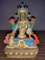 Old glazed Buddha statue seven-eyed mother Tibetan Buddha Green Duo mother a home offering decoration collection