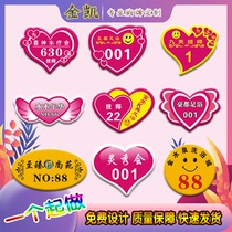 Foot bath massage technician pin chest card round digital waist card heart shaped waiter work card custom peach heart smiley face