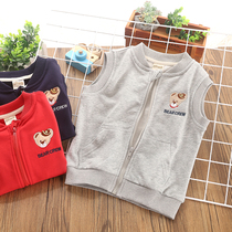 Childrens vest waistcoat in spring clothing male and female childrens knitted pure cotton embroidered waistcoat outside wearing thin foreign air canon shoulder tide