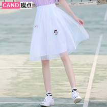 2021 new summer girls junior high school students Girls hipster sweet mesh skirt slim A- line dress