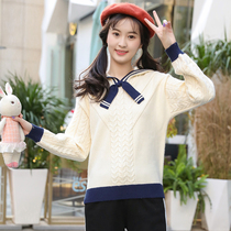 College style sweater sweet navy collar girl soft sister high school girl junior high school student base knitting cute inside