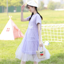 Mesh dress summer little cute sweet girl Big Boy High School junior high school students long skirt over the knee