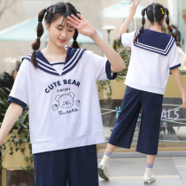Junior high school girls summer suit high school students 12-year-old girl fashion Net red jk selaner suit summer two-piece set