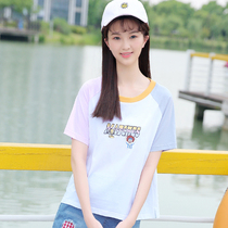 2021 new summer girls junior high school students short sleeve girls Korean version of stitching slim cute T-shirt hipster