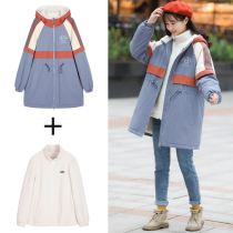 Girl plus velvet coat junior high school students 2020 Winter new high school girls winter clothes cotton clothes stitching