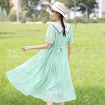 Chiffon dress summer pure doll collar girl big child High School junior high school student summer dress long skirt over the knee