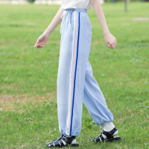 Tencel anti mosquito pants girls Big children junior high school students pants thin loose high school girls summer sports wide leg pants