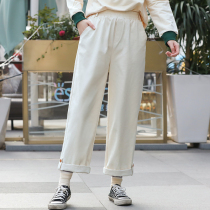 Girl white pants Korean version of loose spring and autumn high school girls junior high school students Leisure straight pants Joker ankle-length pants