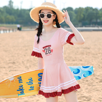 Girl big boy swimsuit dress summer one dress conservative thin Belly Belly high school junior high school students cute swimwear