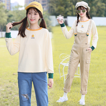 Junior high school students autumn suit Korean college style high school girls autumn two-piece girl loose shirt pants