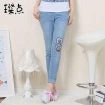 Point 2020 new cartoon trousers junior high school students spring and autumn girls jeans 14-16 years old elastic jeans