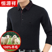 Hengyuanxiang 100 Pure Cardigan Mens Lapel in Autumn and Winter Thickened Long Sleeve T-Shirt Sweater