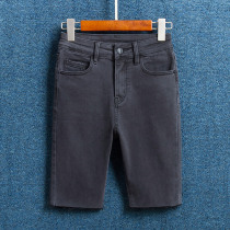 2021 summer new smoke gray tight five-point denim shorts womens high waist straight riding pants thin pants