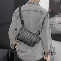 Tide brand 2021 new fashion woven chest bag small square bag leather shoulder bag Street satchel mobile phone Cross bag